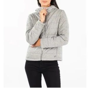 Calvin Klein Womens Ponte Hooded Puffer Jacket Lt. Gray Size M NWT